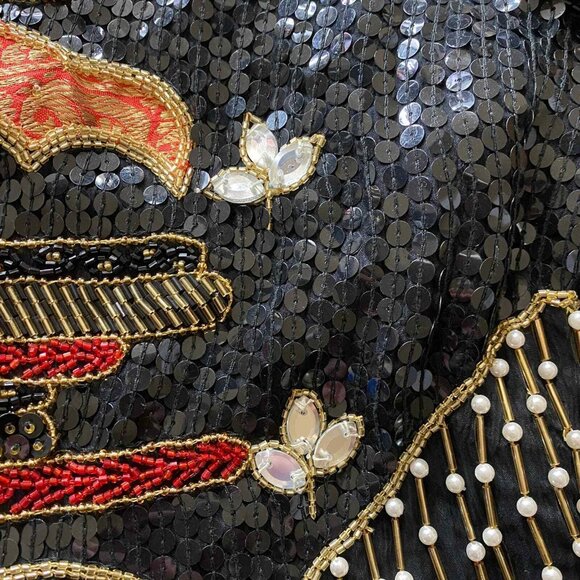 Vintage Judith Ann Creations Jacket Womens Medium Black Silk Beaded Sequined NEW - Picture 10 of 12